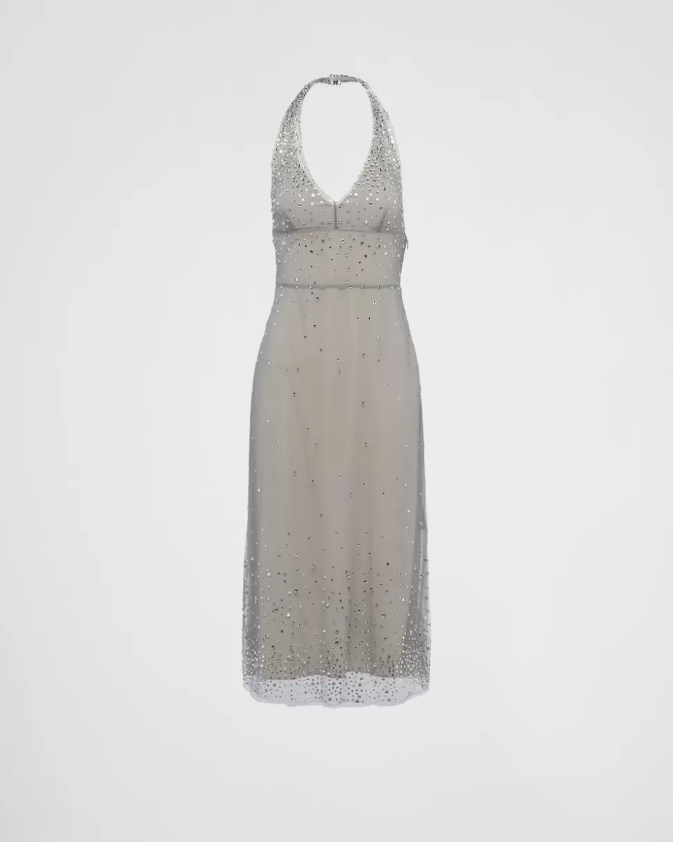 Prada Vestido Halter De Tul Bordado^Mujer VESTIDOS